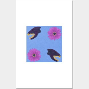 Oil Spill Hyena Skull Floral Blue Posters and Art